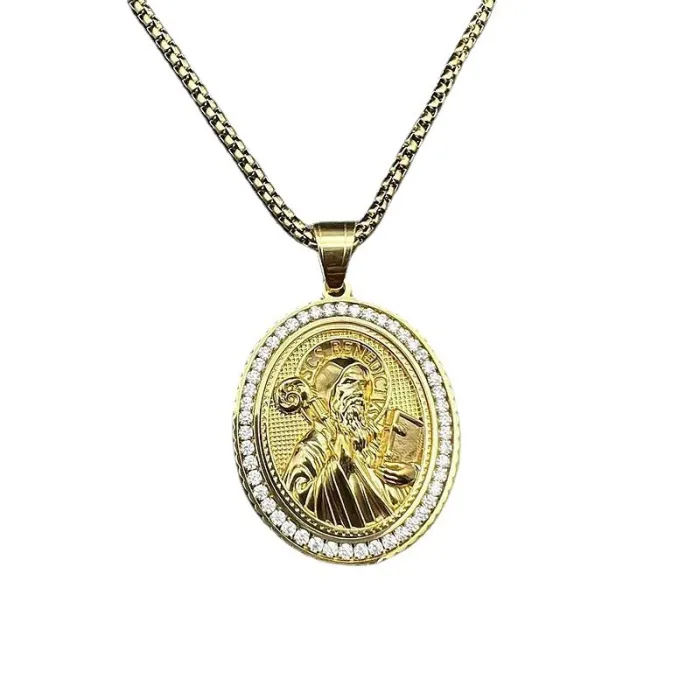 Wholesale Hip Hop Jesus Saint Relief Pendant Necklace | Stainless Steel Gold Plated CZ Bulk Supplier & Factory Price