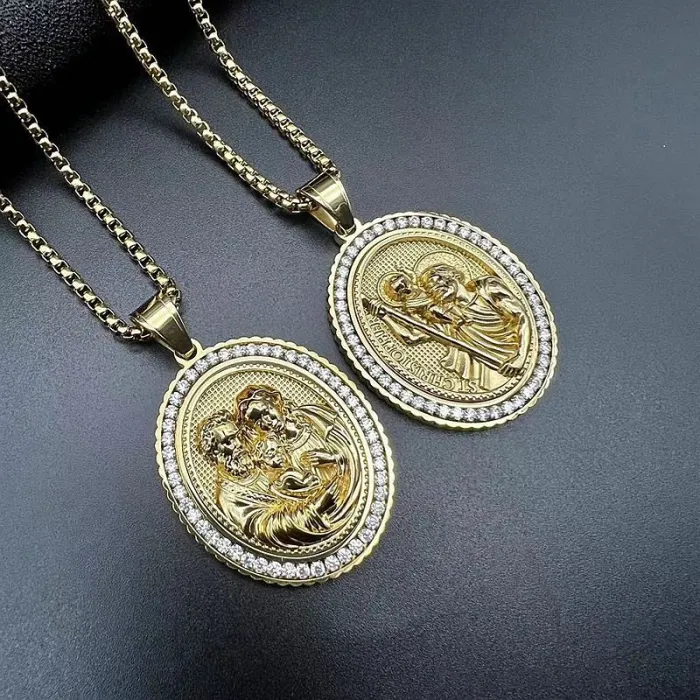 Wholesale Hip Hop Jesus God the Father and Son Pendant Necklace | Stainless Steel Gold Plated CZ Bulk Supplier & Factory Price