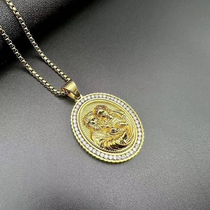 Wholesale Hip Hop Jesus God the Father and Son Pendant Necklace | Stainless Steel Gold Plated CZ Bulk Supplier & Factory Price