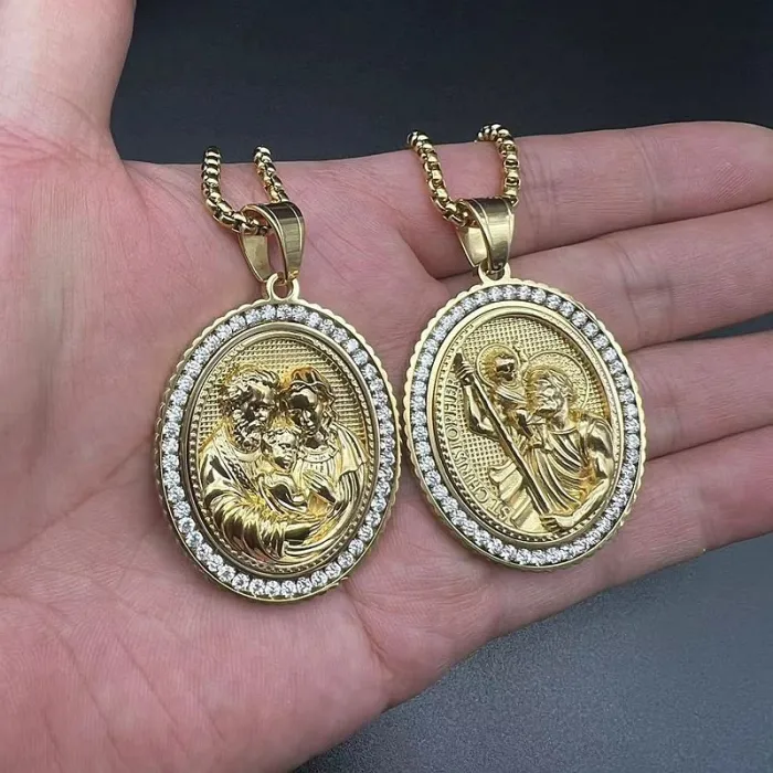 Wholesale Hip Hop Jesus God the Father and Son Pendant Necklace | Stainless Steel Gold Plated CZ Bulk Supplier & Factory Price