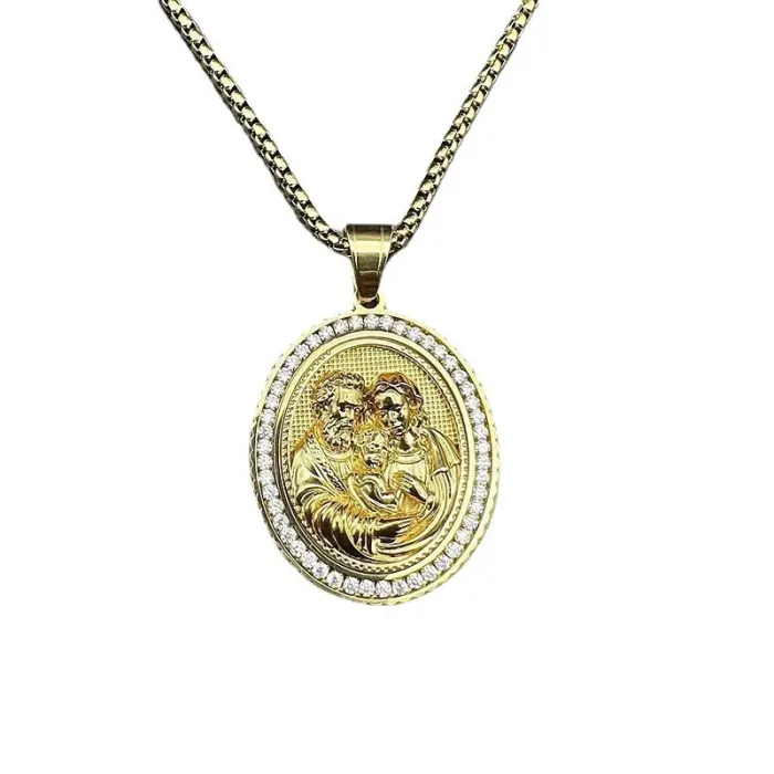 Wholesale Hip Hop Jesus God the Father and Son Pendant Necklace | Stainless Steel Gold Plated CZ Bulk Supplier & Factory Price