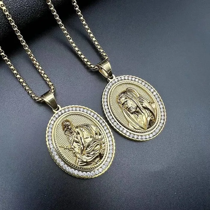 Wholesale Hip Hop Jehovah Shepherd Relief Pendant Necklace | Stainless Steel Gold Plated CZ Bulk Supplier & Factory Price