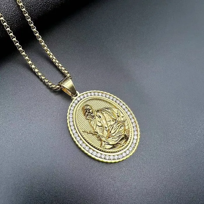 Wholesale Hip Hop Jehovah Shepherd Relief Pendant Necklace | Stainless Steel Gold Plated CZ Bulk Supplier & Factory Price