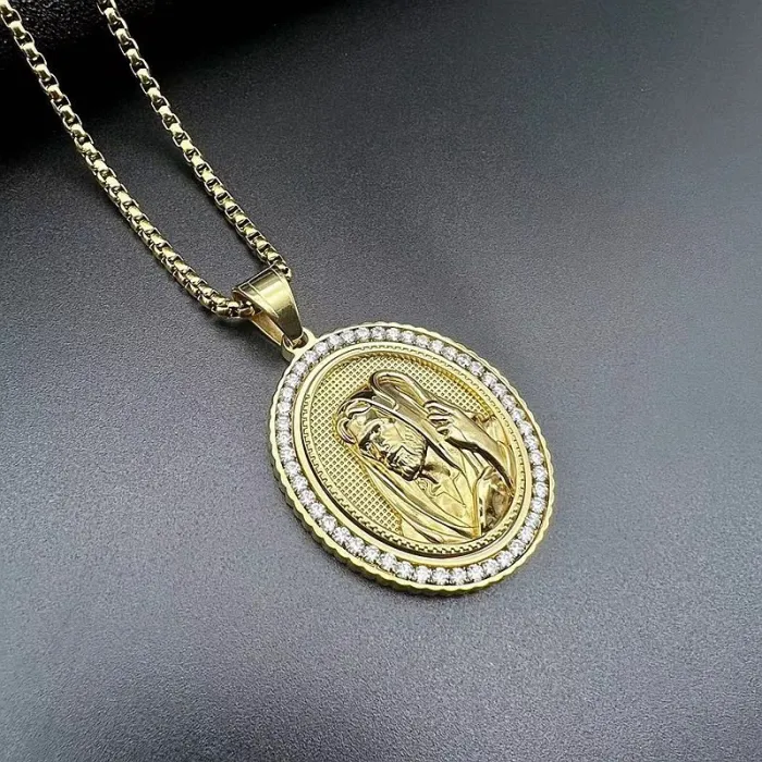 Wholesale Hip Hop Jehovah Shepherd Relief Pendant Necklace | Stainless Steel Gold Plated CZ Bulk Supplier & Factory Price