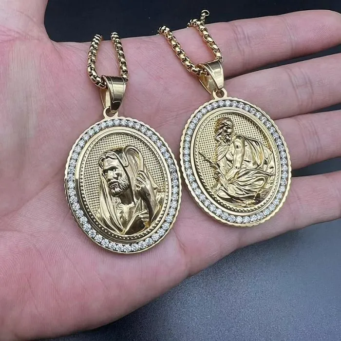 Wholesale Hip Hop Jehovah Shepherd Relief Pendant Necklace | Stainless Steel Gold Plated CZ Bulk Supplier & Factory Price