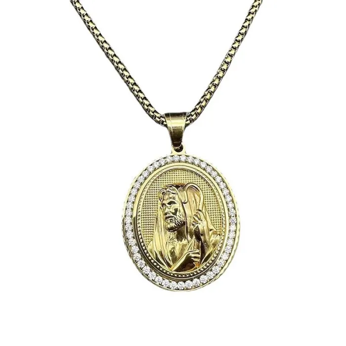 Wholesale Hip Hop Jehovah Shepherd Relief Pendant Necklace | Stainless Steel Gold Plated CZ Bulk Supplier & Factory Price