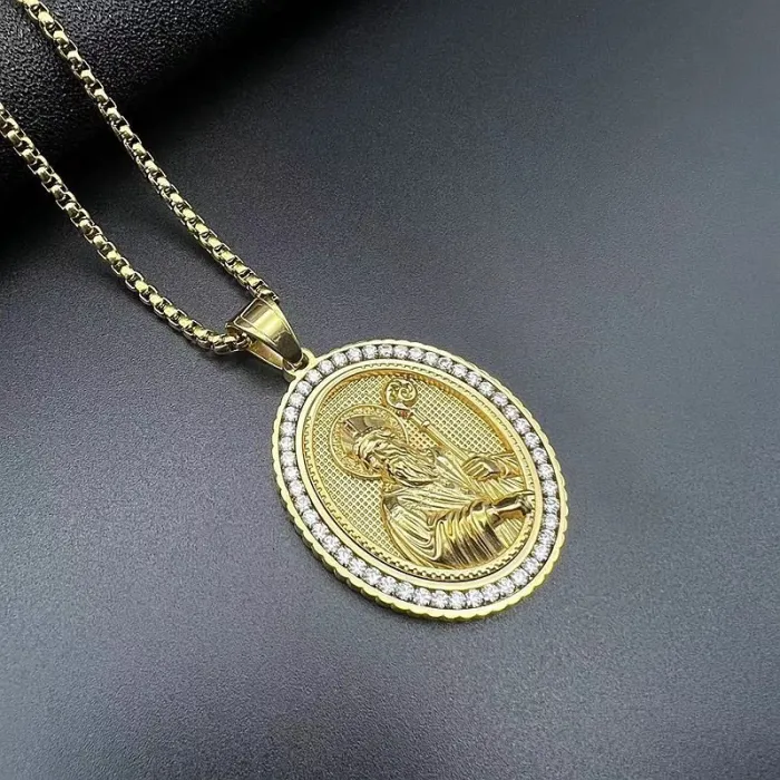 Wholesale Hip Hop Jesus Saint Pendant Necklace | Stainless Steel Gold Plated CZ Bulk Supplier & Factory Price