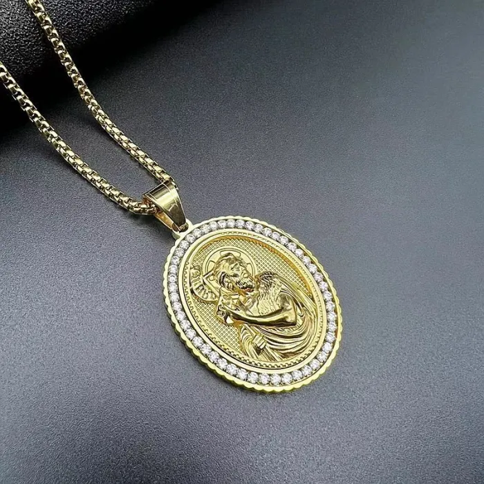 Wholesale Hip Hop Jesus Saint Pendant Necklace | Stainless Steel Gold Plated CZ Bulk Supplier & Factory Price