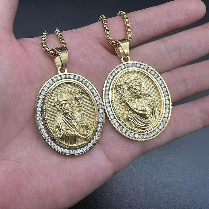 Wholesale Hip Hop Jesus Saint Pendant Necklace | Stainless Steel Gold Plated CZ Bulk Supplier & Factory Price