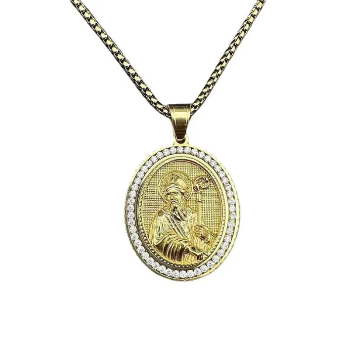 Wholesale Hip Hop Jesus Saint Pendant Necklace | Stainless Steel Gold Plated CZ Bulk Supplier & Factory Price
