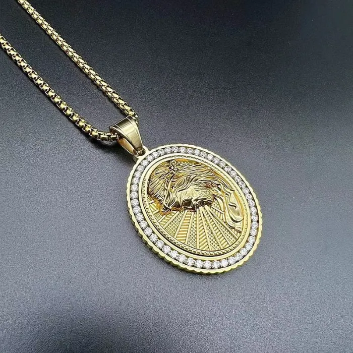 Wholesale Hip Hop Crucifix Jesus Relief Pendant Necklace | Stainless Steel Gold Plated CZ Bulk Supplier & Factory Price