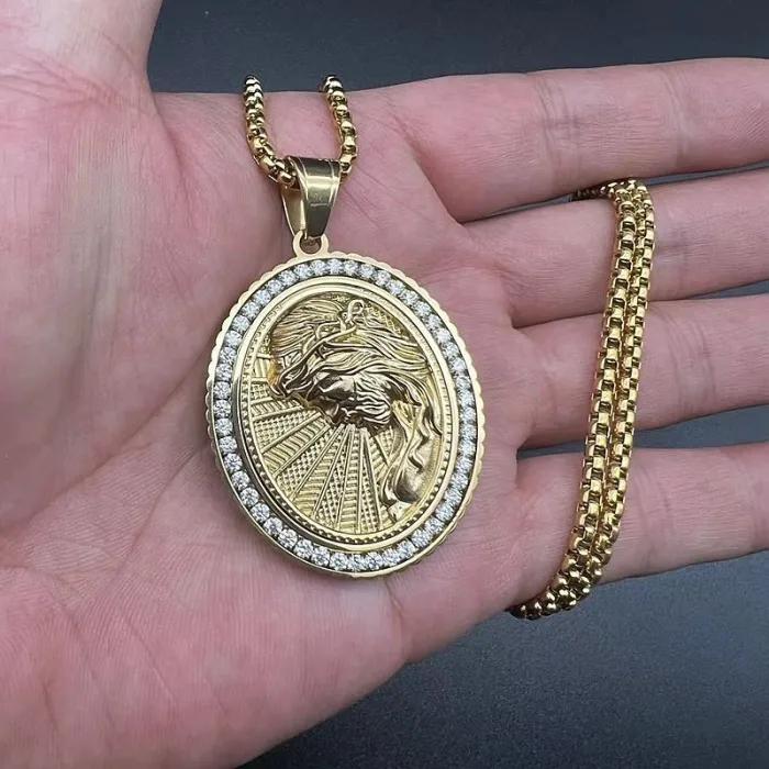 Wholesale Hip Hop Crucifix Jesus Relief Pendant Necklace | Stainless Steel Gold Plated CZ Bulk Supplier & Factory Price