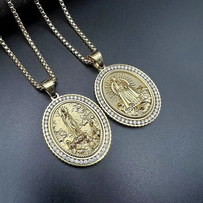 Wholesale Hip Hop Virgin Mary Pendant Necklace | Stainless Steel Gold Plated CZ Bulk Supplier & Factory Price