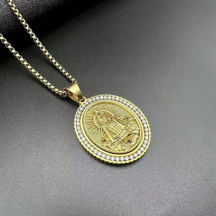 Wholesale Hip Hop Virgin Mary Pendant Necklace | Stainless Steel Gold Plated CZ Bulk Supplier & Factory Price