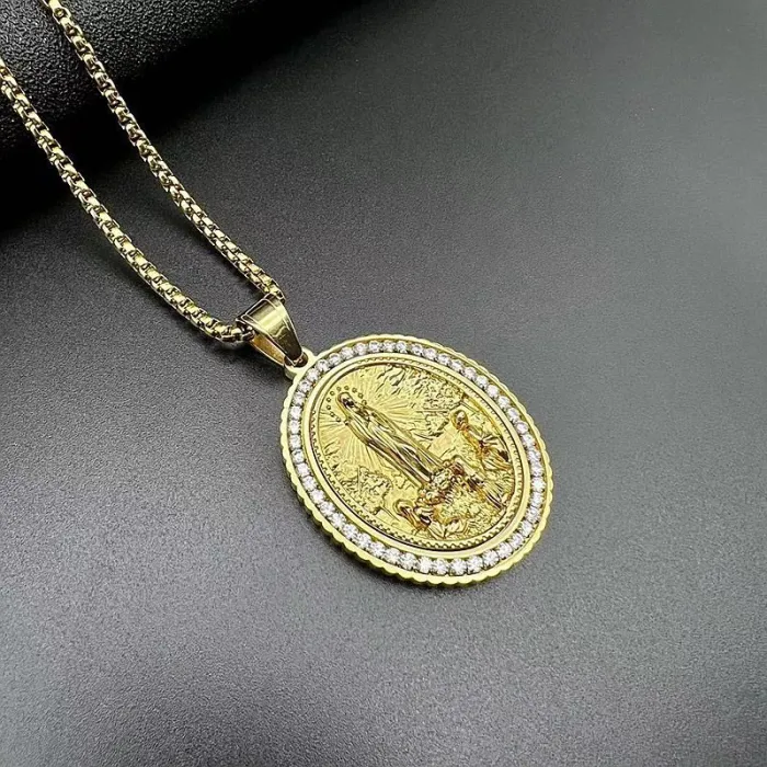 Wholesale Hip Hop Virgin Mary Pendant Necklace | Stainless Steel Gold Plated CZ Bulk Supplier & Factory Price