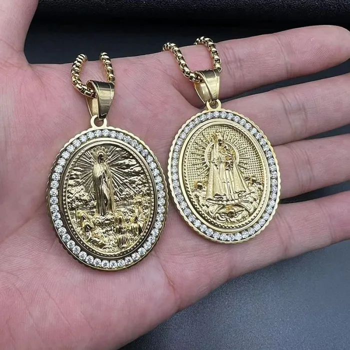 Wholesale Hip Hop Virgin Mary Pendant Necklace | Stainless Steel Gold Plated CZ Bulk Supplier & Factory Price