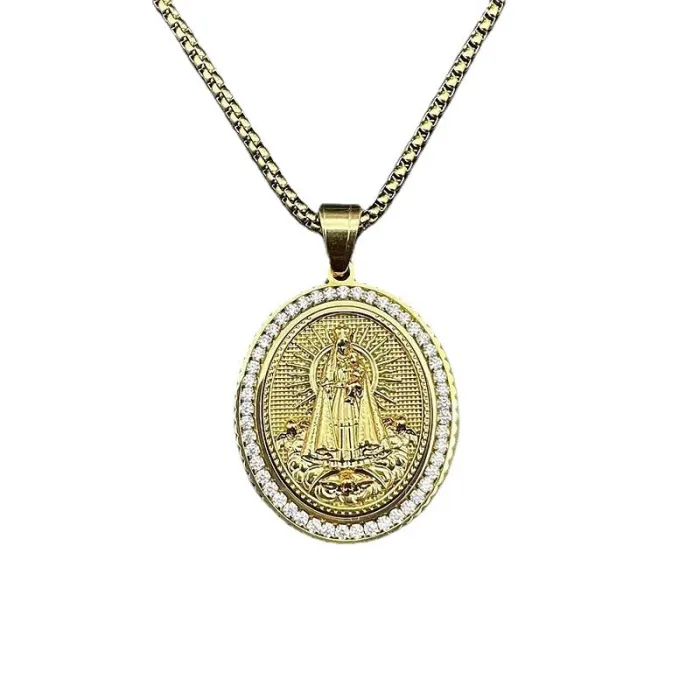 Wholesale Hip Hop Virgin Mary Pendant Necklace | Stainless Steel Gold Plated CZ Bulk Supplier & Factory Price