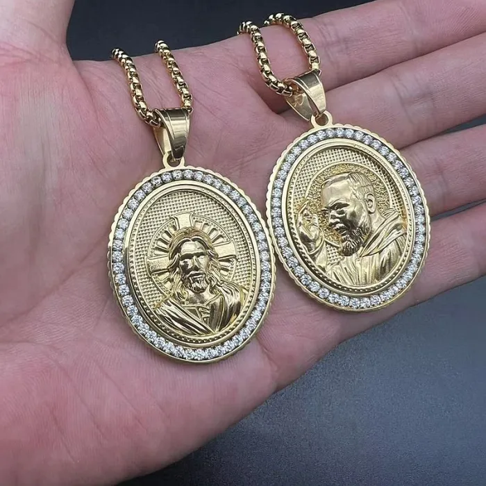 Wholesale Hip Hop Jesus Saint Relief Pendant Necklace | Stainless Steel Gold Plated CZ Bulk Supplier & Factory Price