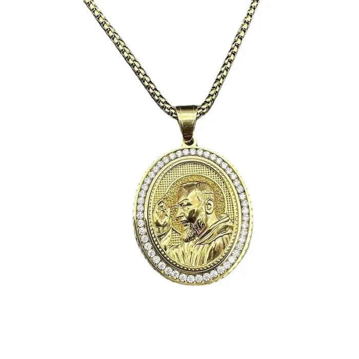 Wholesale Hip Hop Jesus Saint Relief Pendant Necklace | Stainless Steel Gold Plated CZ Bulk Supplier & Factory Price