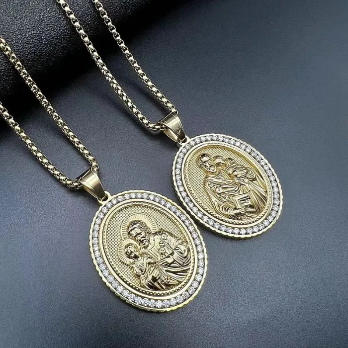 Wholesale Hip Hop Jesus Son Relief Pendant Necklace | Stainless Steel Gold Plated CZ Bulk Supplier & Factory Price