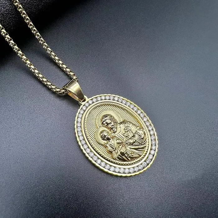 Wholesale Hip Hop Jesus Son Relief Pendant Necklace | Stainless Steel Gold Plated CZ Bulk Supplier & Factory Price