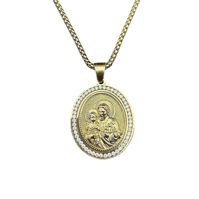 Wholesale Hip Hop Jesus Son Relief Pendant Necklace | Stainless Steel Gold Plated CZ Bulk Supplier & Factory Price