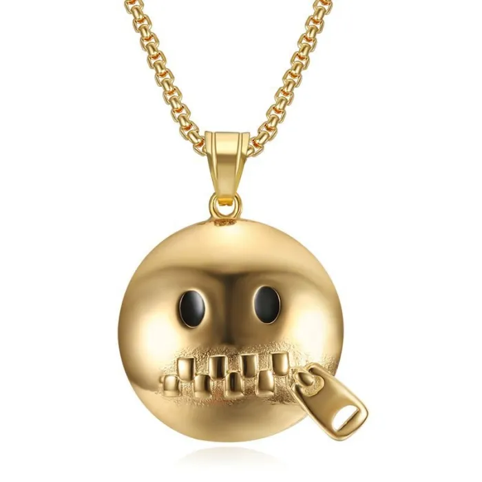 Wholesale Hip Hop "Shut Up" Emoji Pendant Necklace | Stainless Steel Gold Plated Bulk Supplier & Factory Price