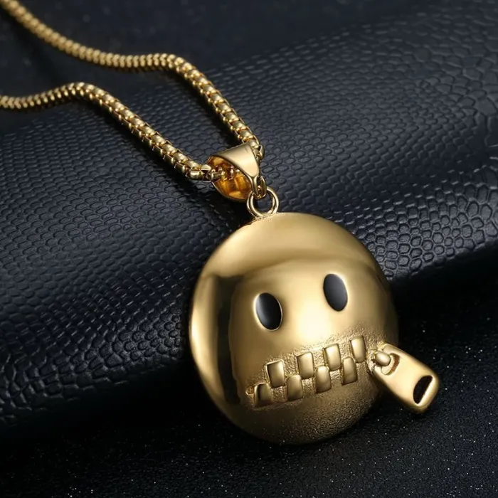 Wholesale Hip Hop "Shut Up" Emoji Pendant Necklace | Stainless Steel Gold Plated Bulk Supplier & Factory Price