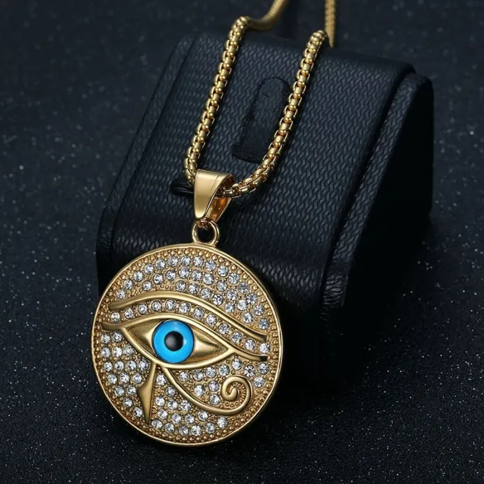 Wholesale Hip Hop Eye of Horus Pendant Necklace | Stainless Steel Gold Plated CZ Bulk Supplier & Factory Price