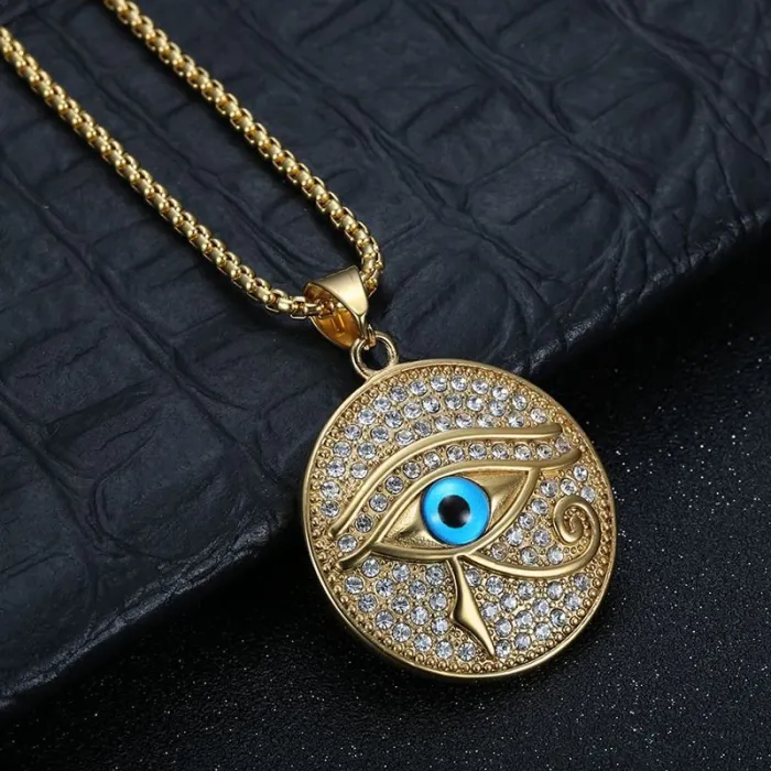 Wholesale Hip Hop Eye of Horus Pendant Necklace | Stainless Steel Gold Plated CZ Bulk Supplier & Factory Price