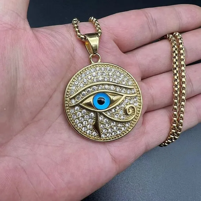 Wholesale Hip Hop Eye of Horus Pendant Necklace | Stainless Steel Gold Plated CZ Bulk Supplier & Factory Price