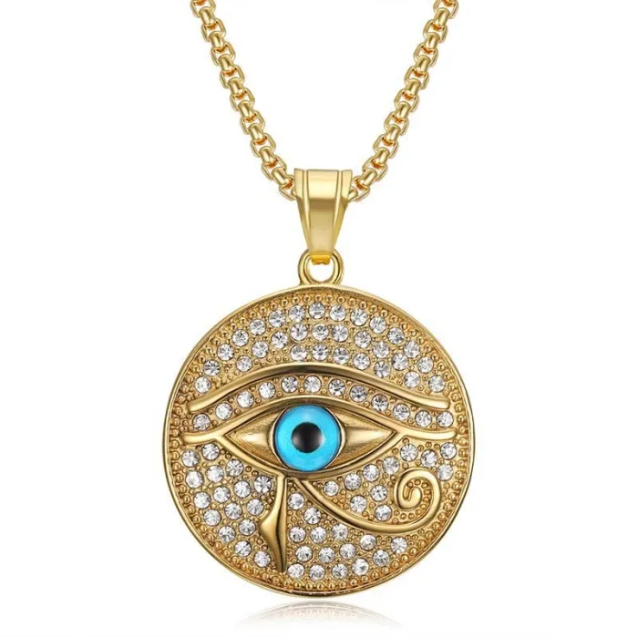 Wholesale Hip Hop Eye of Horus Pendant Necklace | Stainless Steel Gold Plated CZ Bulk Supplier & Factory Price