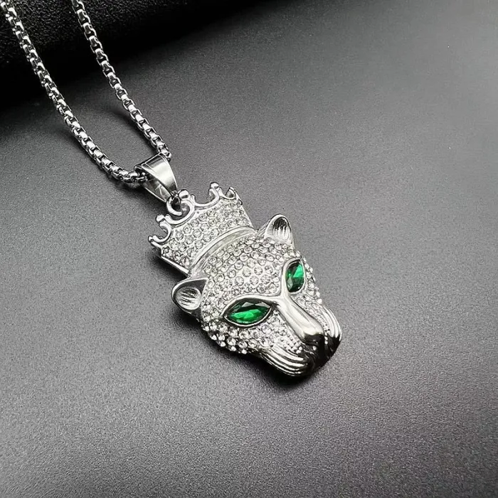 Wholesale Hip Hop Crown Leopard Head Pendant Necklace | Stainless Steel Gold Plated CZ Bulk Supplier & Factory Price