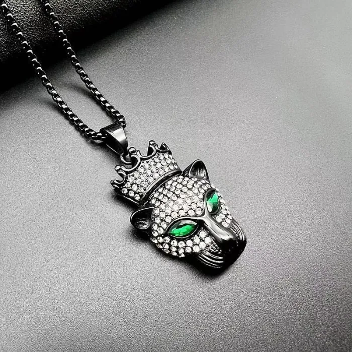 Wholesale Hip Hop Crown Leopard Head Pendant Necklace | Stainless Steel Gold Plated CZ Bulk Supplier & Factory Price