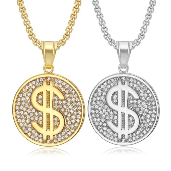 Wholesale Hip Hop Dollar Bill Pendant Necklace | Stainless Steel Vacuum Plated CZ Bulk Supplier & Factory Price