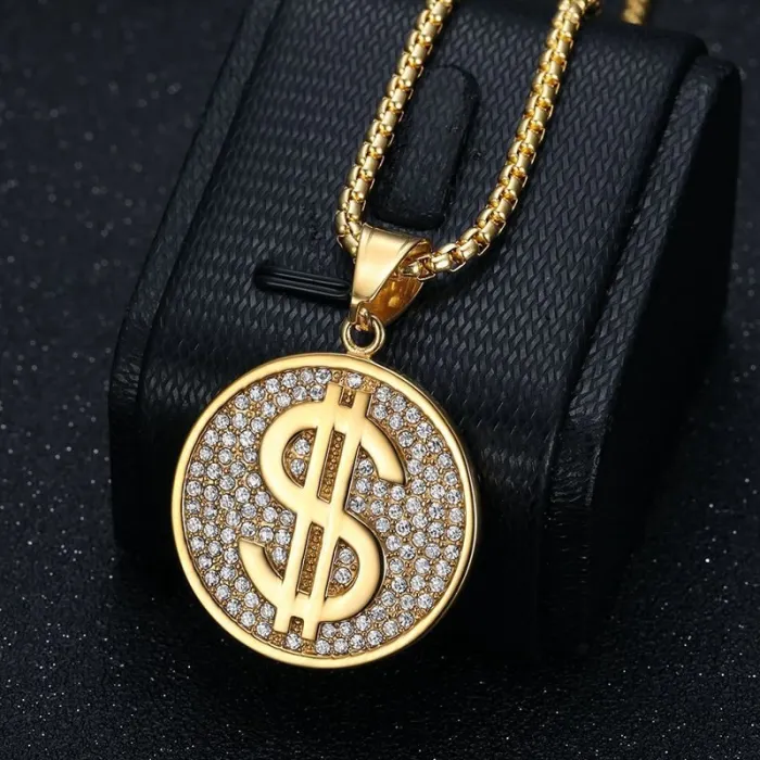 Wholesale Hip Hop Dollar Bill Pendant Necklace | Stainless Steel Vacuum Plated CZ Bulk Supplier & Factory Price