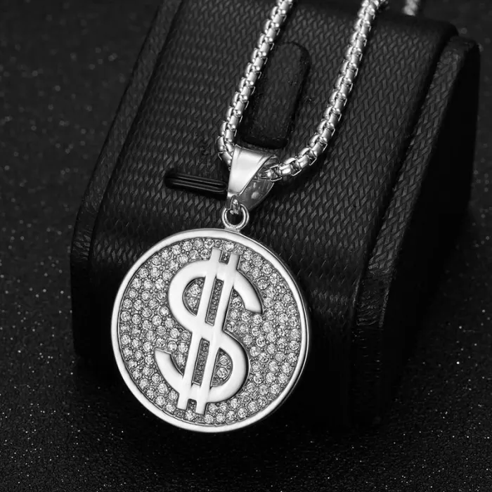 Wholesale Hip Hop Dollar Bill Pendant Necklace | Stainless Steel Vacuum Plated CZ Bulk Supplier & Factory Price