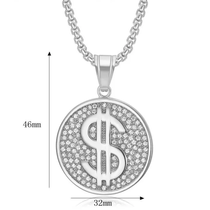 Wholesale Hip Hop Dollar Bill Pendant Necklace | Stainless Steel Vacuum Plated CZ Bulk Supplier & Factory Price