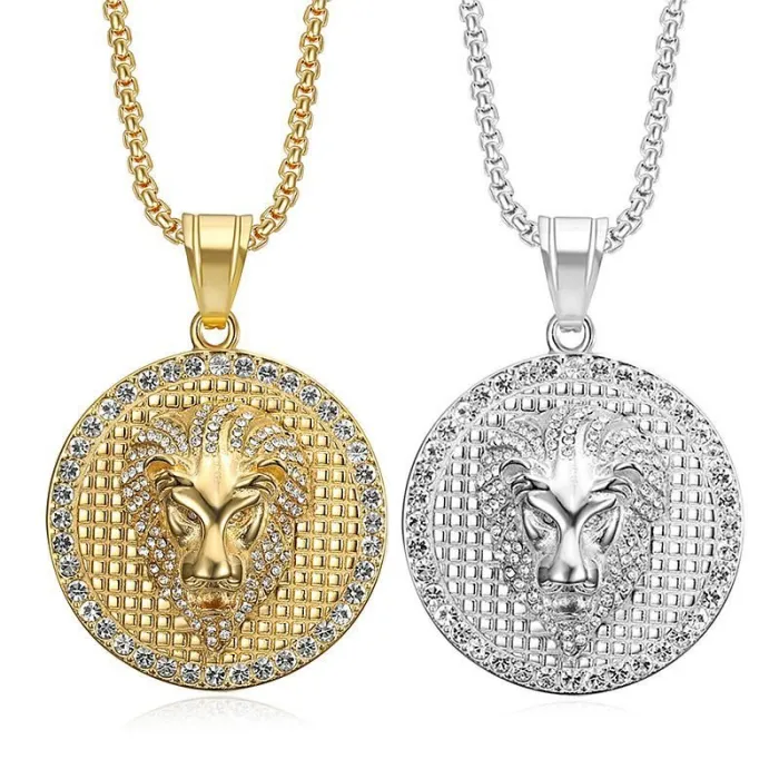 Wholesale Hip Hop Lion Head Pendant Necklace | Titanium Steel Gold Plated CZ Bulk Supplier & Factory Price