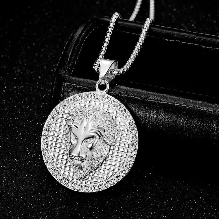 Wholesale Hip Hop Lion Head Pendant Necklace | Titanium Steel Gold Plated CZ Bulk Supplier & Factory Price