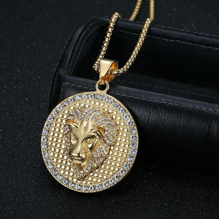 Wholesale Hip Hop Lion Head Pendant Necklace | Titanium Steel Gold Plated CZ Bulk Supplier & Factory Price