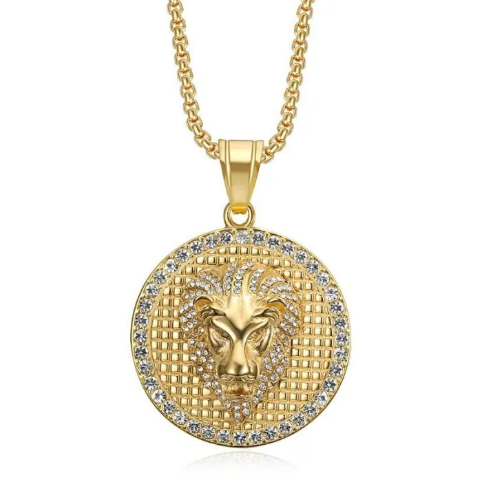 Wholesale Hip Hop Lion Head Pendant Necklace | Titanium Steel Gold Plated CZ Bulk Supplier & Factory Price