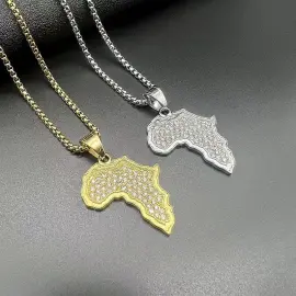 Wholesale Hip Hop Africa Map Pendant Necklace | Titanium Steel Gold Plated CZ Bulk Supplier & Factory Price - Jewelryto