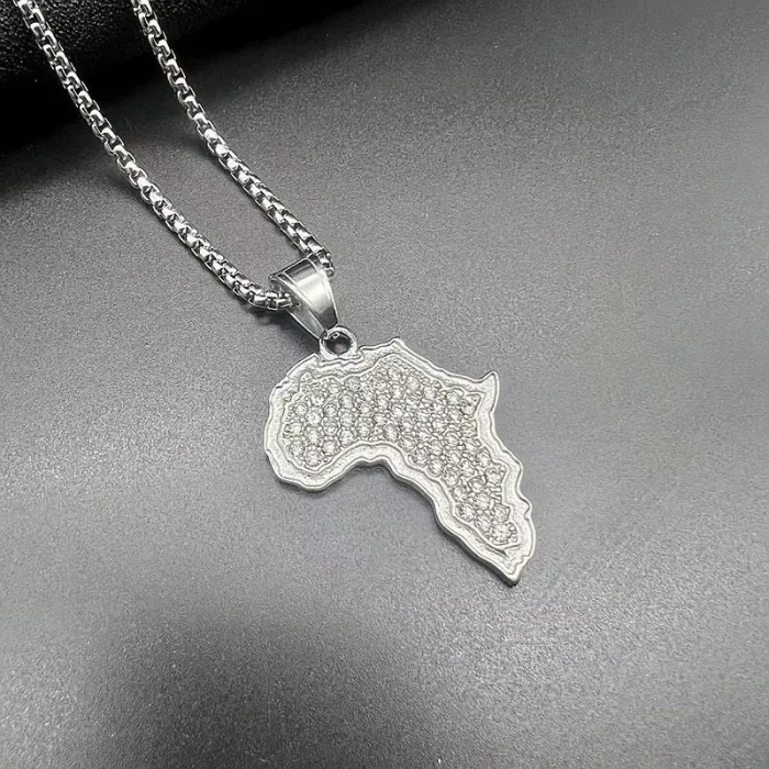 Wholesale Hip Hop Africa Map Pendant Necklace | Titanium Steel Gold Plated CZ Bulk Supplier & Factory Price