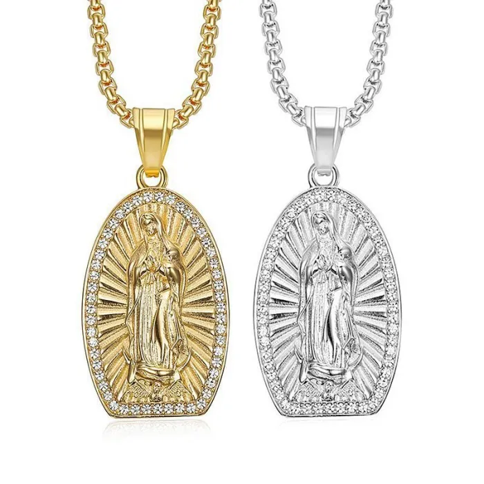 Wholesale Hip Hop Virgin Mary Pendant Necklace | Titanium Steel Gold Plated CZ Bulk Supplier & Factory Price
