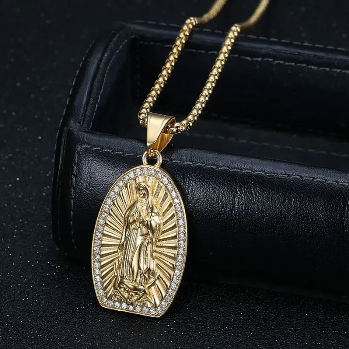 Wholesale Hip Hop Virgin Mary Pendant Necklace | Titanium Steel Gold Plated CZ Bulk Supplier & Factory Price