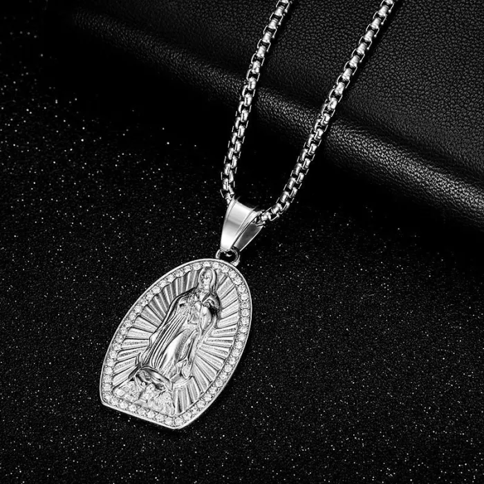 Wholesale Hip Hop Virgin Mary Pendant Necklace | Titanium Steel Gold Plated CZ Bulk Supplier & Factory Price