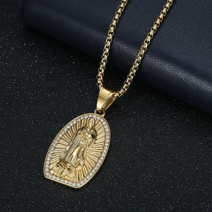 Wholesale Hip Hop Virgin Mary Pendant Necklace | Titanium Steel Gold Plated CZ Bulk Supplier & Factory Price