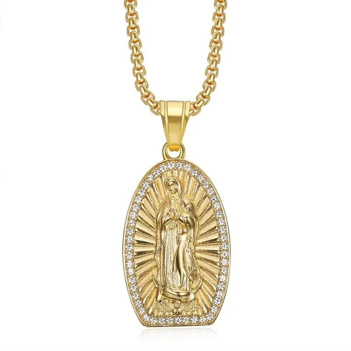 Wholesale Hip Hop Virgin Mary Pendant Necklace | Titanium Steel Gold Plated CZ Bulk Supplier & Factory Price