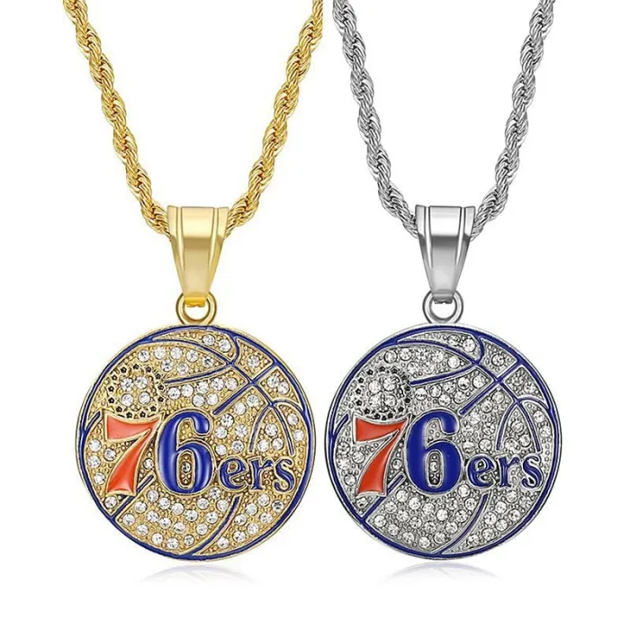 Wholesale Hip Hop Philadelphia 76ers Pendant Necklace | Titanium Steel Vacuum Plated CZ Bulk Supplier & Factory Price